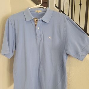 Authentic Burberry Men's Baby Blu Polo Shirt with classic tan plaid. XL.